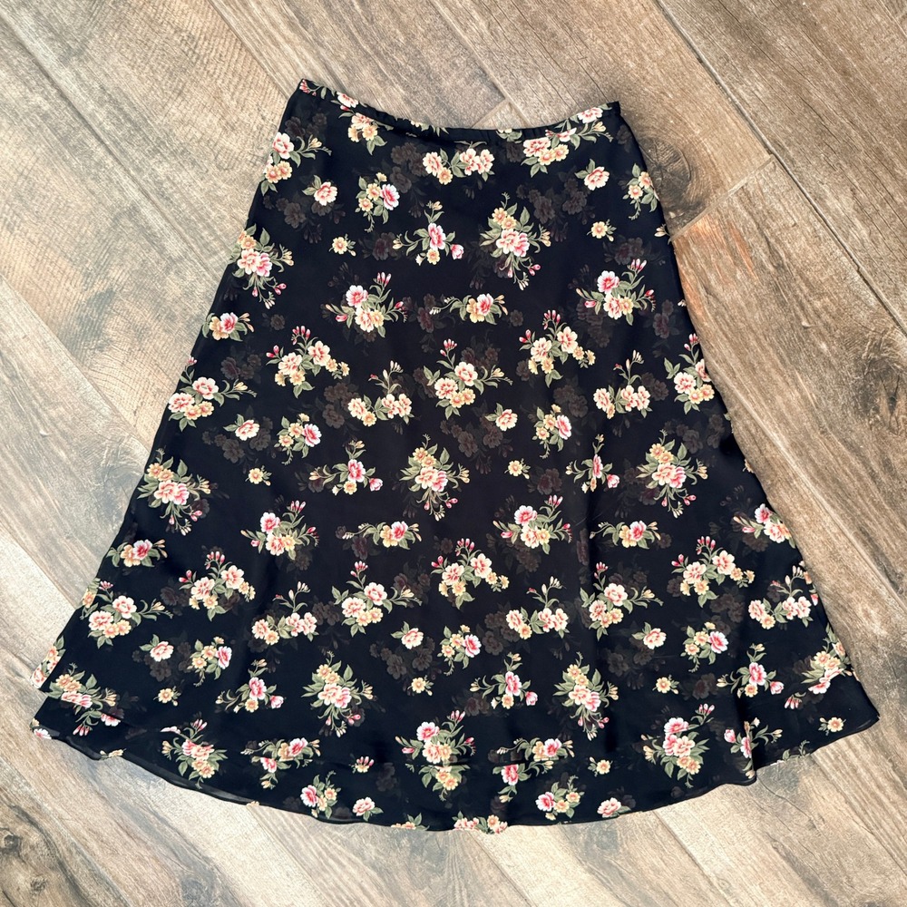 Express Compagnie Internationale Vintage 90s Womens Floral Midi Skirt, Black, M - Picture 6 of 9